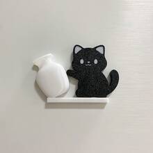 Cat Desktop Decor, Small Cat Pushing Vase Desk Ornament, Cute Magnetic Refrigerator Sticker, Cat Whisker Storage - Multicolor - View 2