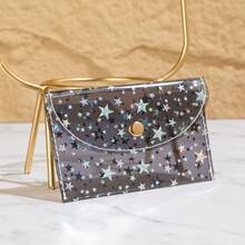 Ví đựng tiền xu hình ngôi sao ba chiều trong suốt, nhiều màu sắc, óng ánh, hình ngũ giác, có thể thay đổi màu sắc, dễ thương dành cho nữ, ví đựng tiền mini, ví đựng thẻ, ví du lịch, ví mùa hè dễ thương. - màu đen - Xem 7