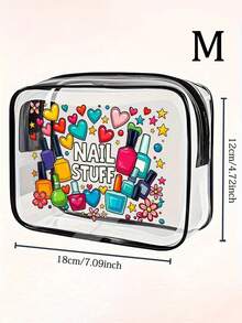 Cute Nail Art Themed PVC Makeup Travel Bag - Perfect For Brides And Nail Technicians; Heart-Shaped Makeup Pouch Is A Must-Have Gift For Women's Birthdays And Honeymoons - Multicolor - View 8