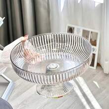 1pc High Foot Fruit Plate, Snack & Candy High Foot Plate, Made Of PET Material, Unbreakable - Clear - View 4