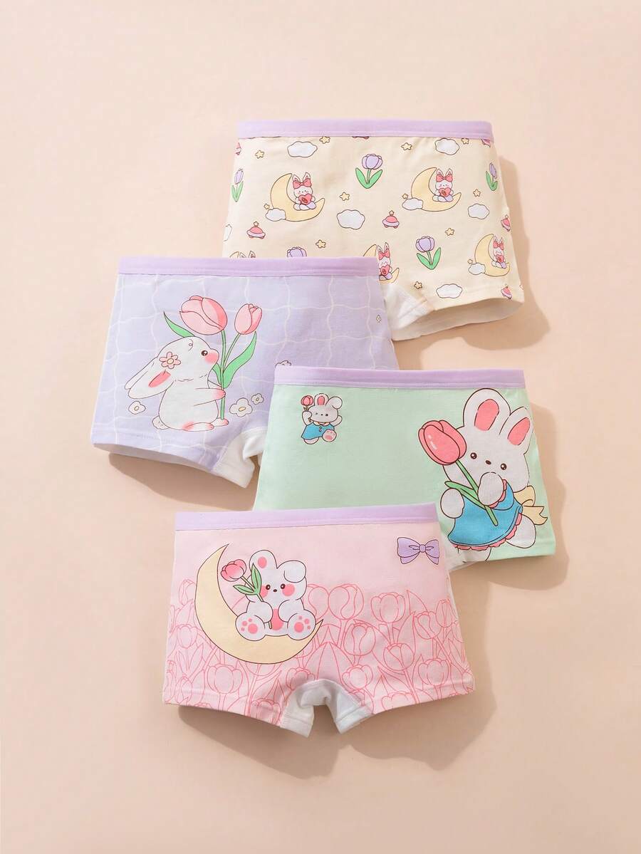 Bộ 4 quần lót in hình thỏ hoạt hình cho bé gái, bộ đồ lót trẻ em. - Nhiều màu - Xem 1