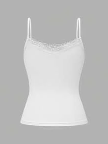 GAOVOT 女士蕾丝拼接吊带背心，性感修身 Y2K 风格，春夏休闲白色 - 白色 - 查看 7