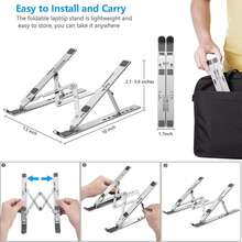 Ergonomic Adjustable Aluminum Alloy Laptop Stand For Desk, Foldable Portable Lightweight Notebook Riser, Ventilated Heat Dissipation Anti-Slip Anti-Scratch Stable Computer Holder, Universal Compatibility For 10-15.6 Inch Laptops & Tablets, Multi-Angle Modern Minimalist Desktop Laptop Mount For Home Office Study Work Business Travel,   Comfort Laptop Support - 查看 5
