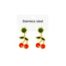 优雅樱桃耳环，时尚百搭的奢华耳环 - 金色 - 查看 2