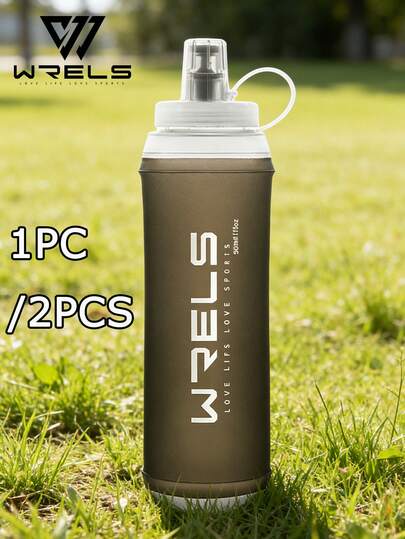 1pc WRELS Solid Color Silicone Water Bottle, Leak-Proof, Lightweight, Portable, Suitable For Running, Fitness, Cycling, Camping And Other Outdoor Sports