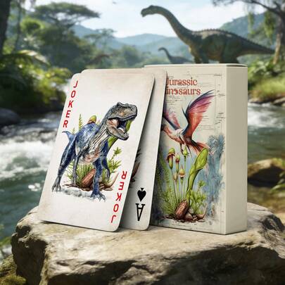 1 Set Jurassic Dinosaur Series Playing Cards, Dreamy And Thrilling, Combining Mysterious Background And Cute Messengers, Unexpected Magic Surprises In Every Game, Essential For Leisure And Entertainment