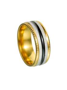 男士时尚不锈钢条纹戒指 1 件 - 條紋 - 查看 12