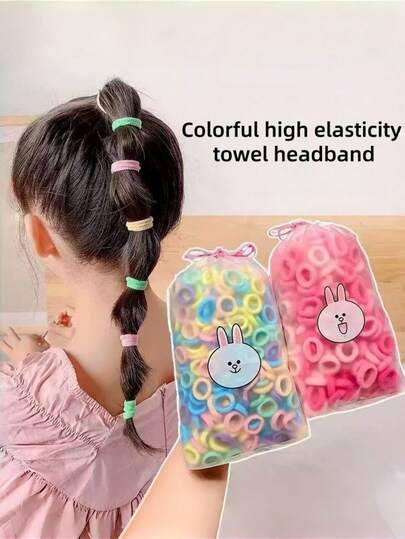 10pcs/Pack Assorted Cute Cartoon Children Elastic Hair Ties, Baby Girls Hair Accessories Set, OPP Bag Packaging