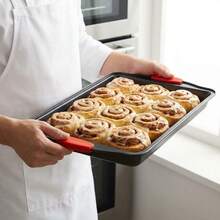 1/3 piezas Bandeja de hornear rectangular con asas de silicona roja, bandeja de horno de cocina antiadherente, molde de acero antiadherente, adecuado para uso en la cocina. Resistente al calor y fácil de limpiar, perfecto para hornear galletas, pasteles y pan - Multicolor - Ver 3