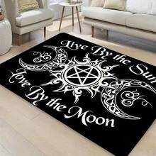 1 pièce, tapis d'entrée en éponge de 8 mm d'épaisseur, imprimé pentagramme et lune, slogan "Vivre selon la lune", résistant à la saleté pour l'intérieur et l'extérieur, antidérapant doux et confortable, tapis de sol pour salon et chambre à coucher, décoration d'intérieur - 2 - Voir 4