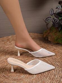 New Summer Pointed Toe Mule Sandals, Fashionable Outdoor Wear, Korean Style High Heel Shoes For Women - White - View 1