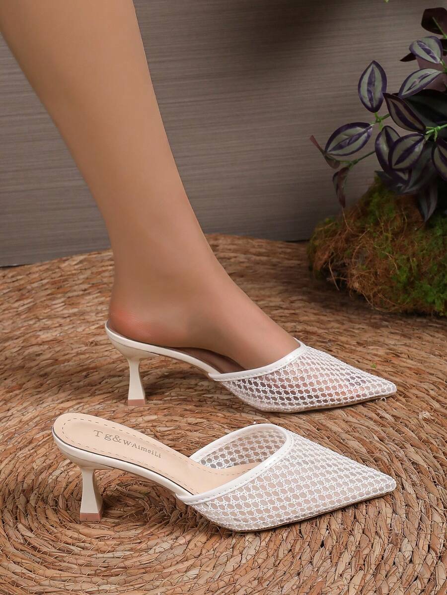 New Summer Pointed Toe Mule Sandals, Fashionable Outdoor Wear, Korean Style High Heel Shoes For Women - White - View 1