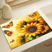 1pc Sunflower Print Kitchen Counter Dish Drying Mat, Super Absorbent, Hides Stains, Rubber Backed Multi-Purpose Dining & Kitchen Pad, Suitable For Coffee Maker, Dish Rack, Coffee Table, Countertop - Multicolor - View 17