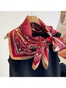 90cm Satin Square Scarf For Women, Stylish Lightweight Neck Scarf & Hair Accessory, Smooth Soft Texture For Headband, Shawl, Or Fashion Wrap, Versatile All-Season Accessory For Daily Outfits, Travel, Work, Or Parties, Chic Elegant Gift For Her - 紅色 - 查看 5