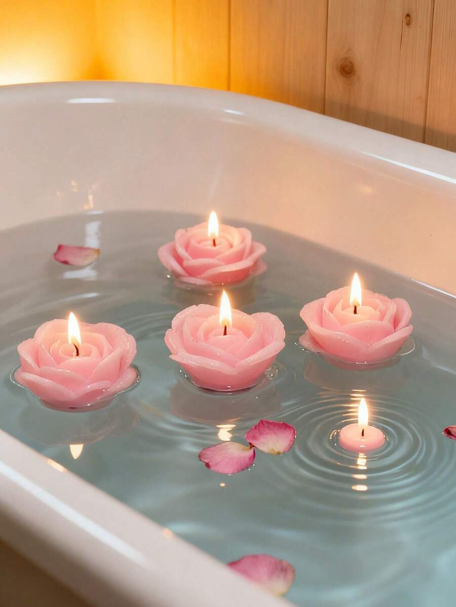1/6 Peças Velas Flutuantes Rosas Cor de Rosa em Miniatura, Adequadas para Aromaterapia, Casamento, Festa, Decoração Doméstica e Mais - multicolorido - Visão 1