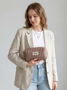 1pc/5pcs Fashionable High-End Rhombus Pattern Travel Makeup Bag, Portable Travel Toiletry Bag, Solid Color Sequin Cosmetic Bag, Portable Storage Pouch, Travel Essential Storage Bag, Back To School Supplies, Soft Fabric Makeup Bag, Fashionable Women Wallet And Handbag, Suitable For Home, Travel, Vacation And School, Bedroom Essential, Bridesmaid Gift, Mother's Day Gift, Birthday Gift - Mocha Brown - View 9