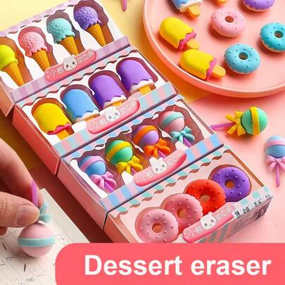 Kids Dessert Erasers, No Dust Clean Smudge - Free Correction Rubber For Writing & Drawing, Creative Cute Ice Cream Donut Lollipop Shape, Assemble Toy, Award Prize For 3+ Year Old Girls & Boys, Birthday/Back - To - School Gift