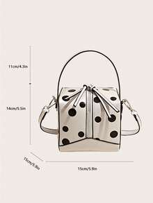 1个女士PU手提包，时尚波点印花方形盒包，单肩斜挎两用，适合通勤、购物、送礼 - 米色 - 查看 3