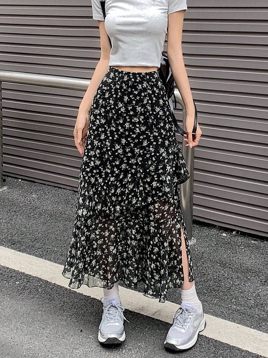 Rok Mini Wanita Motif Cetak Seluruh Permukaan Kasual Serbaguna untuk Kencan/Perjalanan Liburan Musim Panas Warna Hitam - Hitam - View 1