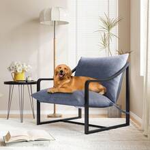 Silla de acento moderna de 2 piezas con marco de metal robusto y cojín de peluche y reposabrazos, sillón de lectura cómodo para sala de estar, estudio, sala de sol o porche, fácil montaje - Gris - Ver 5