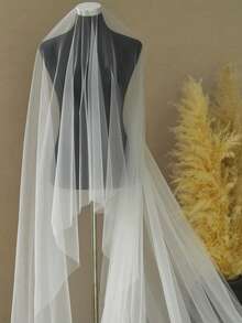 1pc Double-Layer Blusher Bridal Veil, Simple Chiffon Cathedral Length, Suitable For Waltz Wedding, Travel Photography Props, Bridal Accessories With Hair Comb - 彩色 - 查看 9