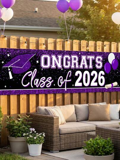 Congrats Class Of 2026 Graduation Banner, Glitter Graduation Yard Sign With Multiple Color Options, Waterproof Fabric Banner For High School & College Grad Party Decorations,