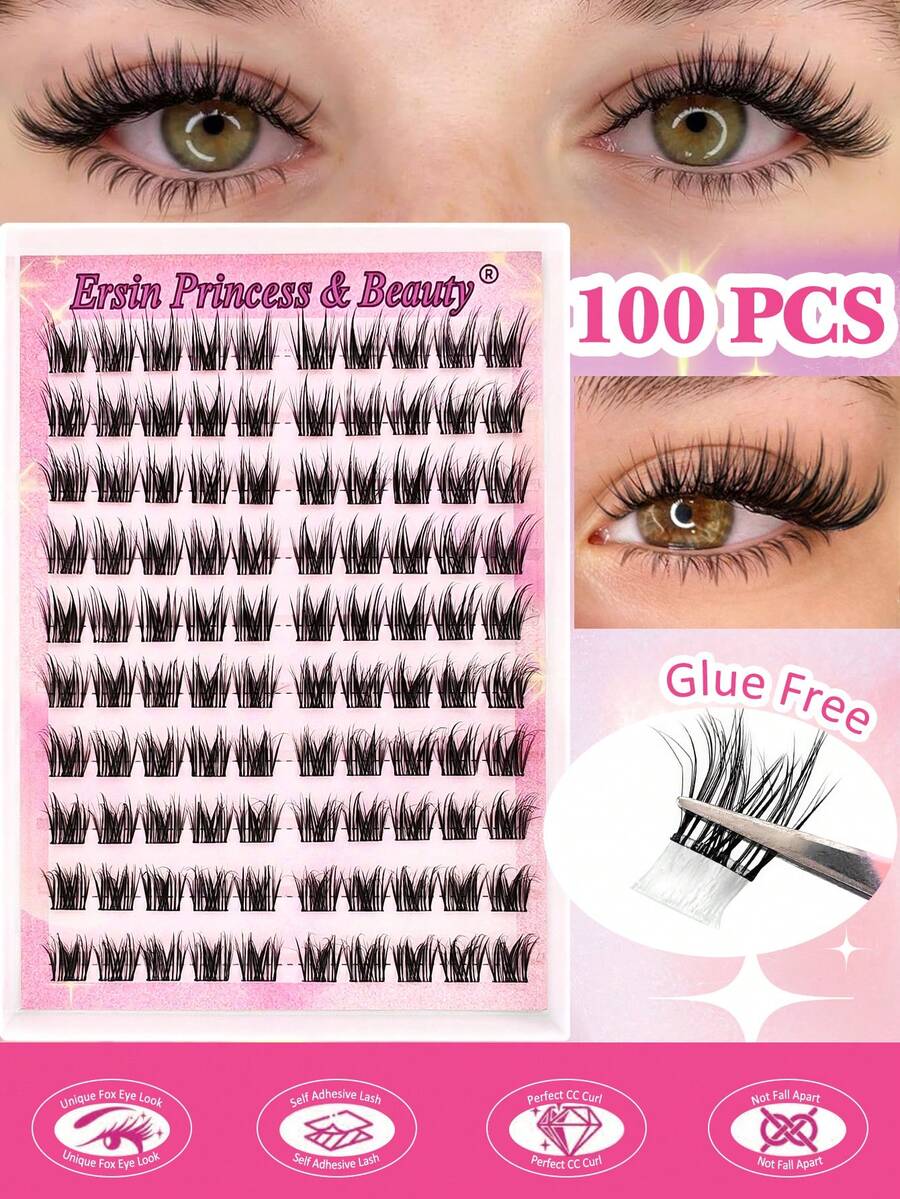 100 cặp mi giả tự dính, độ dài hỗn hợp 11-13mm, không cần keo, mi giả rời mềm mại, nối mi tự dính DIY, mi giả đã dán sẵn, mi giả cong chữ C giúp mi dài tự nhiên, không cần keo hoặc nước tẩy trang, mi giả, mi giả, mi rời, mi giả. - màu đen - Xem 1