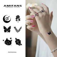 AMIFANS Dark Demon Girl Temporary Tattoo, Semi-Permanent Tattoo, Lasts 1-2 Weeks, Durable Tattoo, Fruit Juice Tattoo, Realistic Tattoo, Romantic Tattoo, Fake Tattoo, Waterproof, Real Tattoo Appearance, Niche Design Tattoo, Fruit Tattoo, Plant Tattoo - Black - View 8