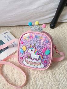 Coin Purse Sequin Bag Chic Princess PU Accessory Backpack Unicorn Shoulder Crossbody Bag - Pink - View 8