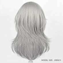 渐变灰色动漫游戏角色扮演合成假发，带刘海，中长直发蓬松耐热假发，适合日常派对 - 灰色 - 查看 6