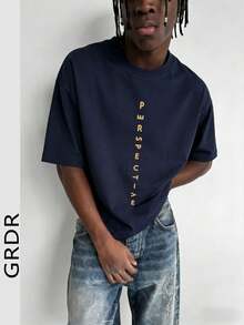 GRDR Men's Fashionable Printed Loose Short Sleeve T-Shirt | Exquisite Design | Summer Essential | Easy To Match, Showcasing Your Style - Navy Blue - View 2