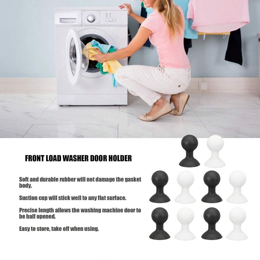 10PCS Universal Washer Door Prop Stoppers - Rubber Washing Machine Door Holders For Front Load Washers - Secure And Convenient Door Stopper Solution,Ball Head Suction Cups - Five In Black And Five In White - View 1