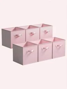 6pcs/3pcs/1pc Pink Foldable Storage Boxes Without Lids, Wardrobe Organizer Bins, Multi-Purpose Storage Containers - Pink - View 10