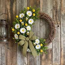 1 pieza Corona tejida de estilo rústico y campestre con patrones de margaritas y abejas, adecuada para decorar la entrada y la repisa de la chimenea, un acento ideal para el hogar en primavera - Multicolor - Ver 3