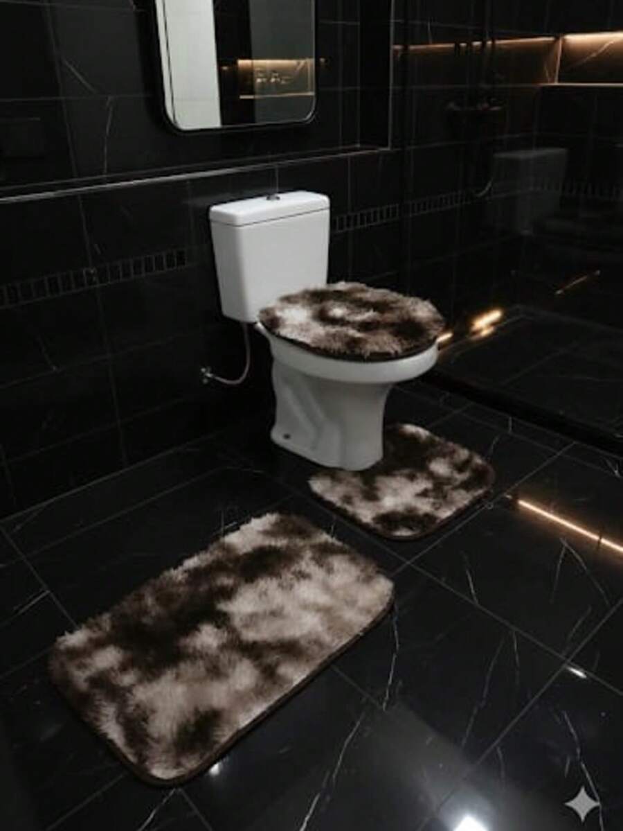 3-Piece Fluffy Fluffy Furry Bathroom Set - Mocha Brown - View 1