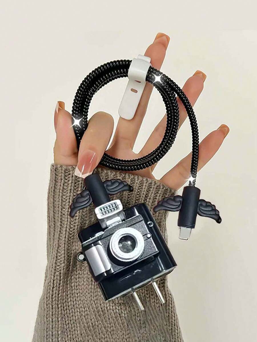 5pcs TPU Black Camera Protector Case, Suitable Compatible With Apple 18W/20W Fast Charger And Data Cable - Multicolor - View 1