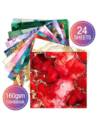 12/24 hojas de blocs de papel con diseño de mármol para scrapbooking, papel artesanal, blocs de papel con diseño de mármol para tarjetas de scrapbooking, blocs de papel de diseñador de 6 pulgadas x 6 pulgadas, kits de arte temáticos, papel para cortar para bullet journaling - Colorido