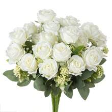 1件人造玫瑰與絲綢尤加利花束，情人節禮物，婚禮裝飾DIY花環材料，新娘手腕花飾配件，婚車裝飾，門口拱門裝飾，居家餐廳臥室花瓶裝飾，生日派對裝飾，新年禮物 - 白色 - 查看 5