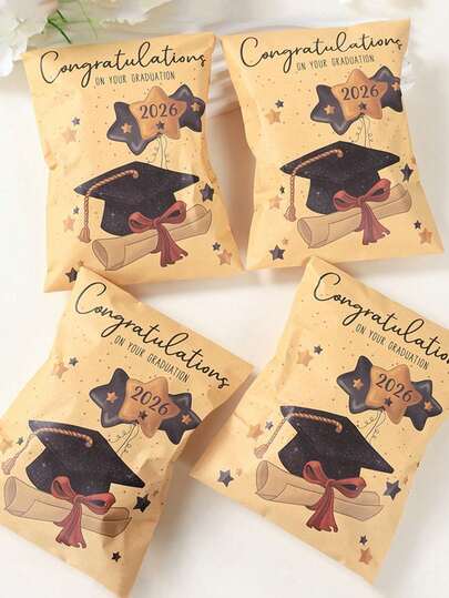 48pcs Graduation Season Kraft Paper Gift Bags, Colorful Graduation Cap Pattern, Star Design Graduation Envelopes (With Stickers), Suitable For Thank You Cards, Postcards And Gift Packaging. Ideal For Graduation And Back To School Gift Packaging.