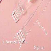 8pcs Wider Transparent Matte Invisible Bra Straps With Adjustable Clear Shoulder Straps, Non-Slip Clips - Clear - View 3