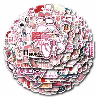 122张护士贴纸，节日派对贴纸，成人游戏零食课堂手工制作礼品，可用于杯子、剪纸窗户装饰、汽车、笔记本电脑、水瓶、手机、滑板、行李箱等。