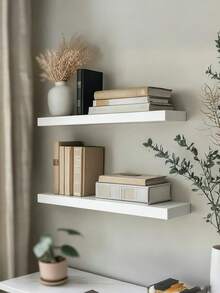 1 件式壁挂式置物架，乡村橡木长款置物架套装，适用于客厅、浴室、洗衣房、卧室、厨房、家庭办公室 - 白色 - 查看 1