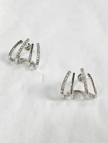 1 Đôi bông tai bạc 4 chấu hình cào, đính đá Zirconia siêu nhỏ, bông tai cô dâu lấp lánh thanh lịch, quà cưới, phụ kiện cho phù dâu, thích hợp cho lễ cưới tại nhà thờ/tiệc cưới/chụp ảnh cưới. - Nhiều màu - Xem 9