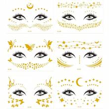 6sheets/Set Golden Foil Temporary Tattoos For The Face Perfect For Masquerade Parties And Waterproof Body Art Stickers - Vàng - Xem 10