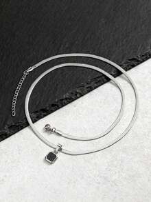 1件简约几何不锈钢虎眼石和绿松石吊坠项链，日常佩戴饰品，男士礼物，父亲节礼物 - 彩色 - 查看 4