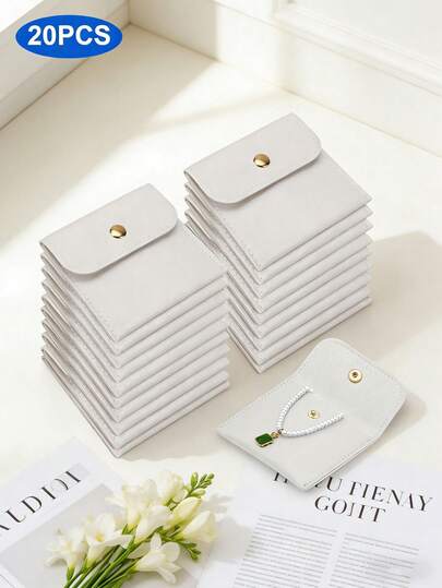 1/20个装天鹅绒迷你首饰收纳袋，带按扣，适用于戒指、手镯、项链、耳环和手表 - 非常适合居家收纳、旅行、送礼、首饰袋、婚礼回礼袋