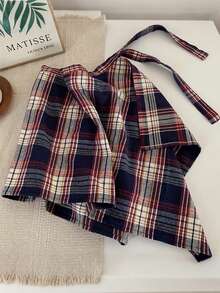 美式复古不规则格子拼接遮臀半身裙 女式时尚百搭提臀迷你裙 适合Y2K街头服饰 - 彩色 - 查看 4