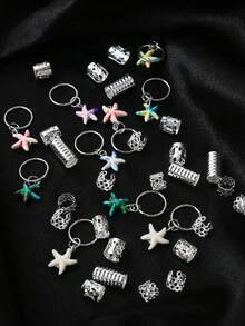 35pcs Women's Braid Hair Clips, Beach Hair Accessories, Summer Vacation Braid Clips, Personalized Fashion Vintage, Suitable For Daily Wear, Hair Styling Accessories, Braid Hair Accessories For Festivals - Silver - View 3