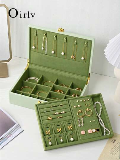  Oirlv Doppelschicht Schmuckaufbewahrungsbox, PU-Leder Schmuckkasten mit separaten Fächern für Ringe, Ohrringe und Halsketten - multifunktionale Schmuckbox mit sicherem Verschlussclip, ideal als Geschenkwahl.