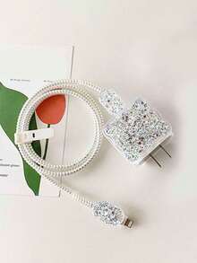 5个银色波浪充电适配器保护套，闪光TPU防震套，兼容苹果18W/20W充电器 - 銀色 - 查看 3